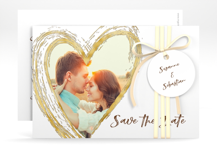 Save the Date-Karte Liebe A6 Karte quer braun gold