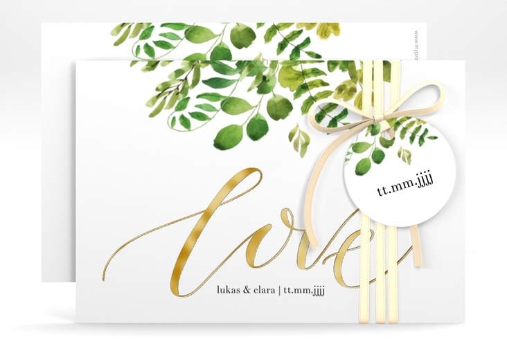 Save the Date-Karte Botany A6 Karte quer weiss gold