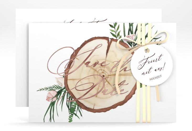 Save the Date-Karte Woodland A6 Karte quer weiss rosegold