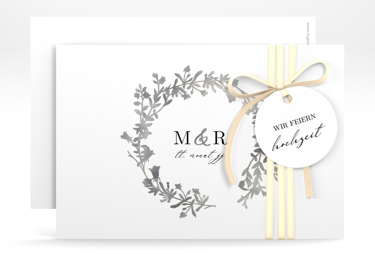 Save the Date-Karte Filigree A6 Karte quer weiss silber