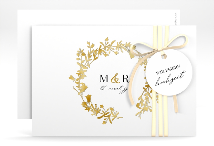 Save the Date-Karte Filigree A6 Karte quer weiss gold