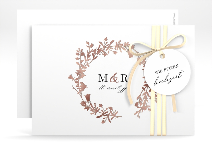 Save the Date-Karte Filigree A6 Karte quer weiss rosegold