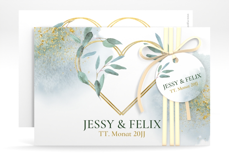 Save the Date-Karte Amore A6 Karte quer weiss gold