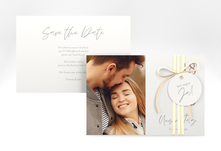 Save the Date-Karte Day A6 Karte quer weiss rosegold mit Datum im minimalistischen Design