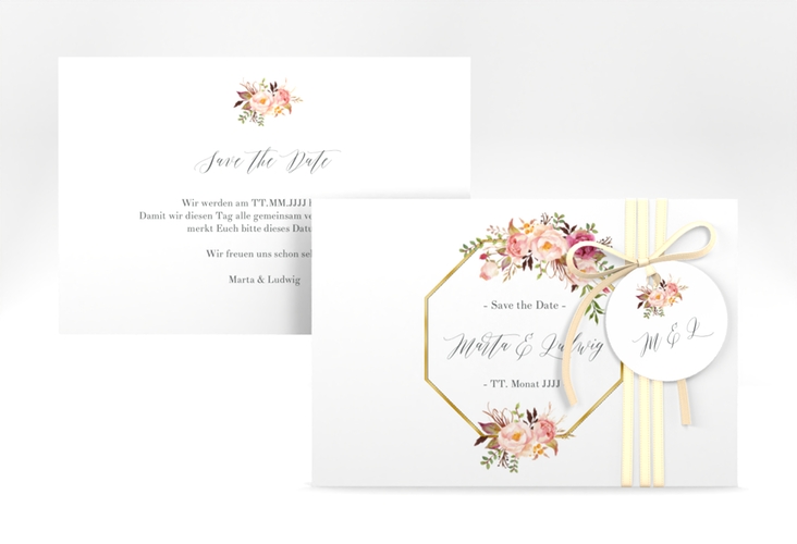 Save the Date-Karte Prachtvoll A6 Karte quer weiss gold