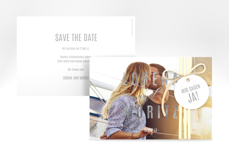 Save the Date-Karte Memory A6 Karte quer weiss silber