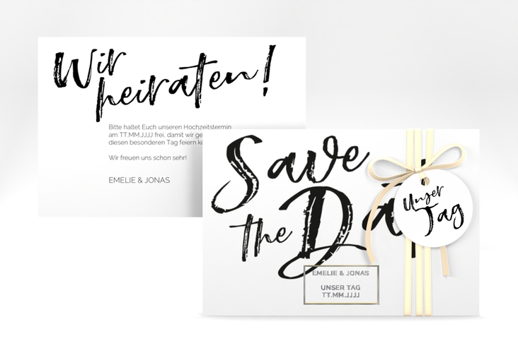 Save the Date-Karte Words A6 Karte quer weiss silber