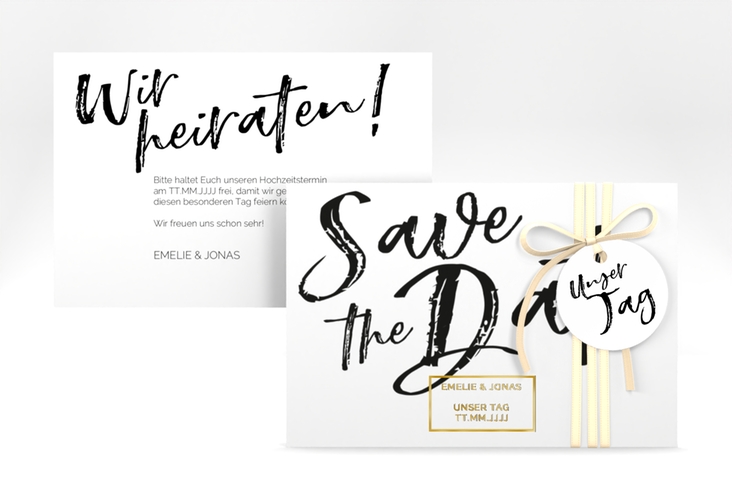 Save the Date-Karte Words A6 Karte quer weiss gold
