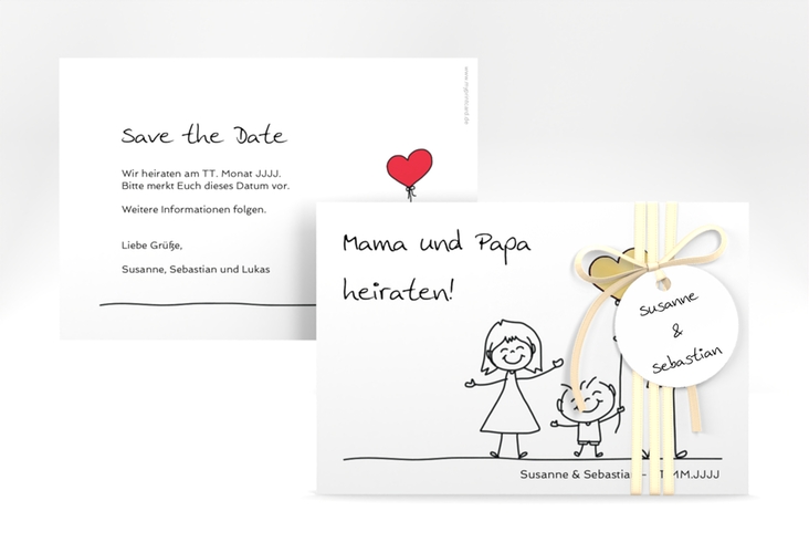 Save the Date-Karte Family A6 Karte quer weiss gold