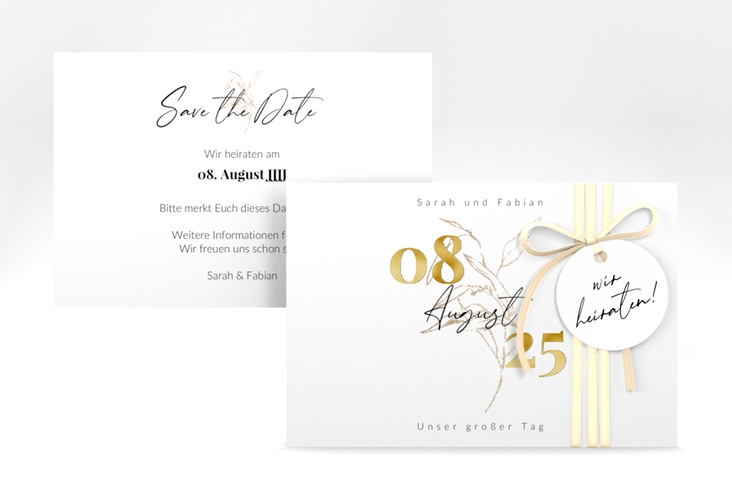 Save the Date-Karte Seed A6 Karte quer weiss gold