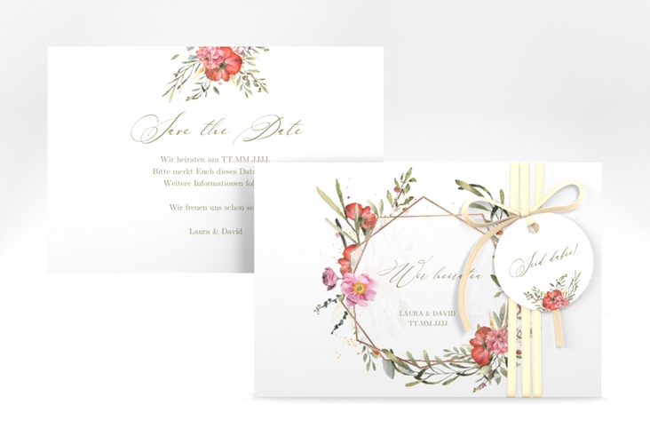 Save the Date-Karte Sommergarten A6 Karte quer weiss rosegold