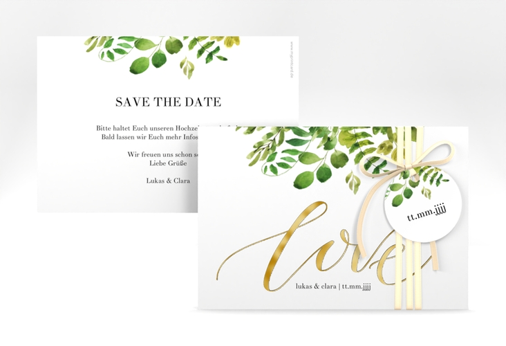 Save the Date-Karte Botany A6 Karte quer weiss gold