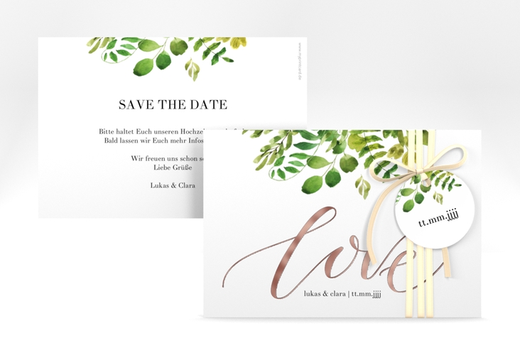 Save the Date-Karte Botany A6 Karte quer weiss rosegold