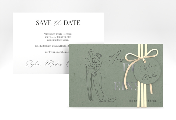 Save the Date-Karte Vereint A6 Karte quer gruen silber