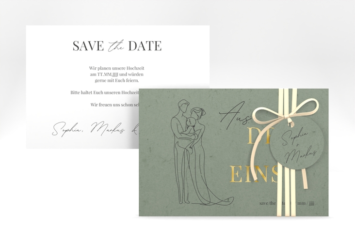 Save the Date-Karte Vereint A6 Karte quer gruen gold