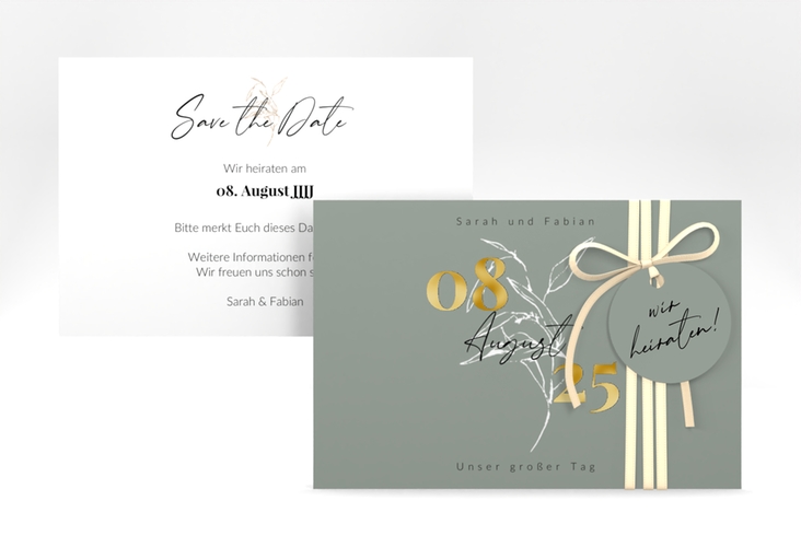 Save the Date-Karte Seed A6 Karte quer gruen gold