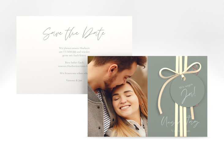 Save the Date-Karte Day A6 Karte quer gruen rosegold mit Datum im minimalistischen Design