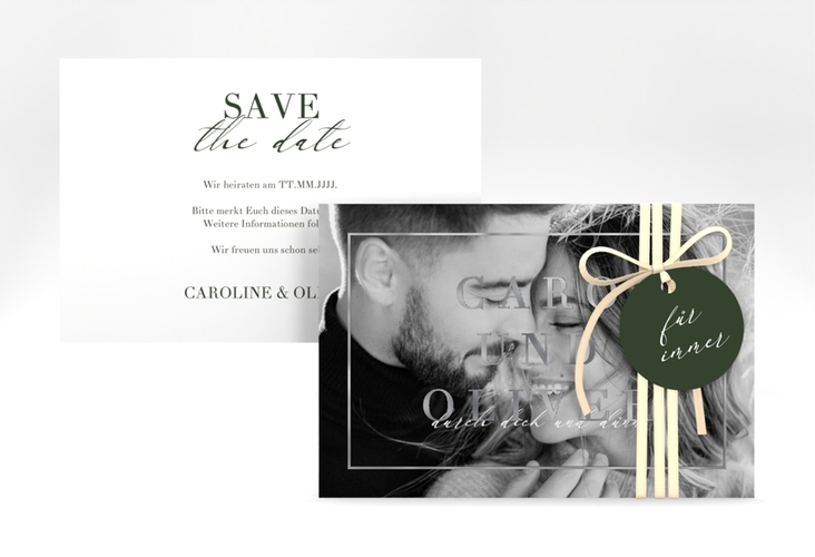 Save the Date-Karte Moment A6 Karte quer gruen silber