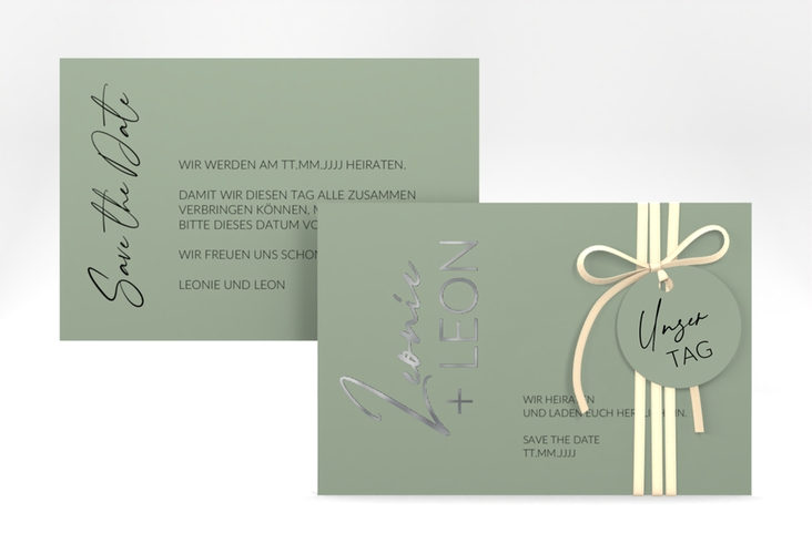 Save the Date-Karte Your Name A6 Karte quer gruen silber