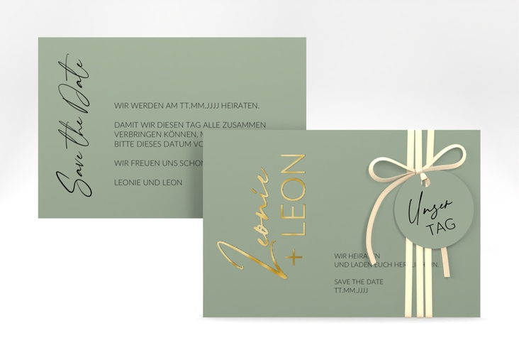 Save the Date-Karte Your Name A6 Karte quer gruen gold
