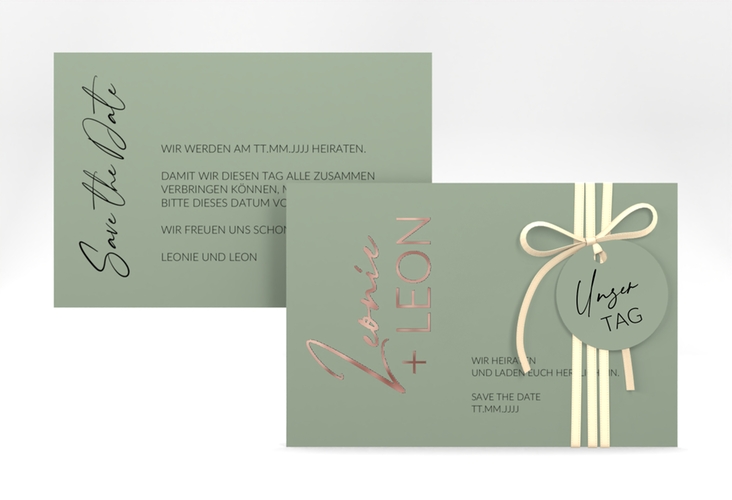 Save the Date-Karte Your Name A6 Karte quer gruen rosegold