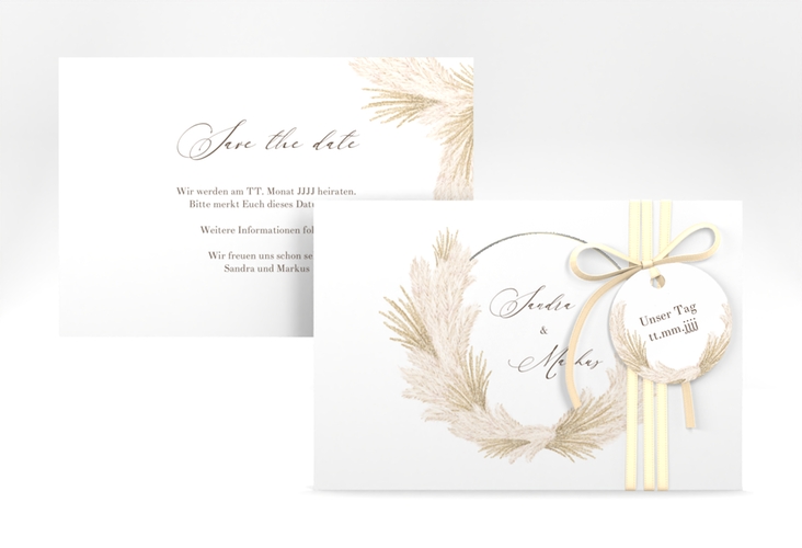 Save the Date-Karte Pumila A6 Karte quer weiss silber