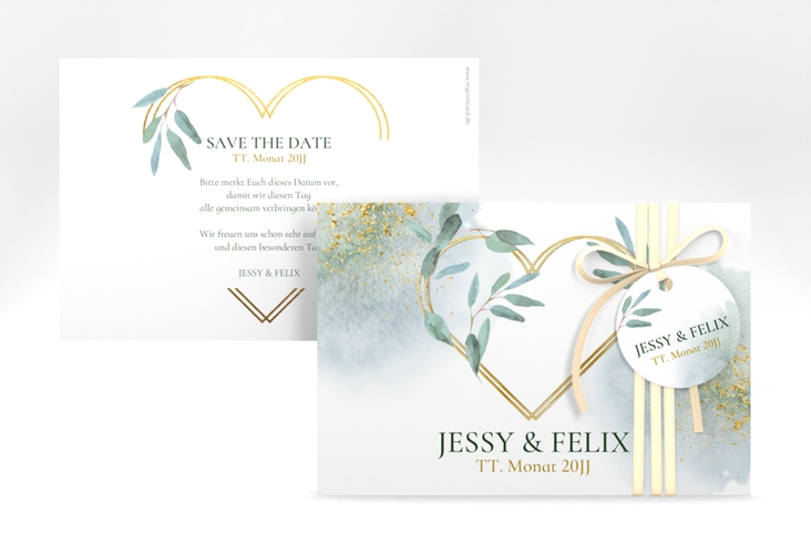 Save the Date-Karte Amore A6 Karte quer weiss gold