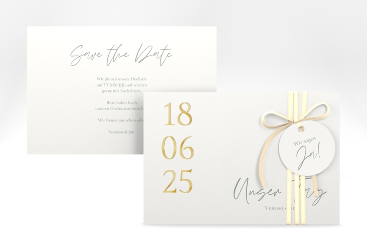 Save the Date-Karte Day A6 Karte quer weiss gold mit Datum im minimalistischen Design