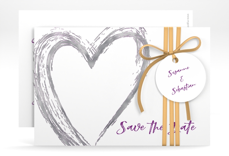 Save the Date-Karte Liebe A6 Karte quer lila silber