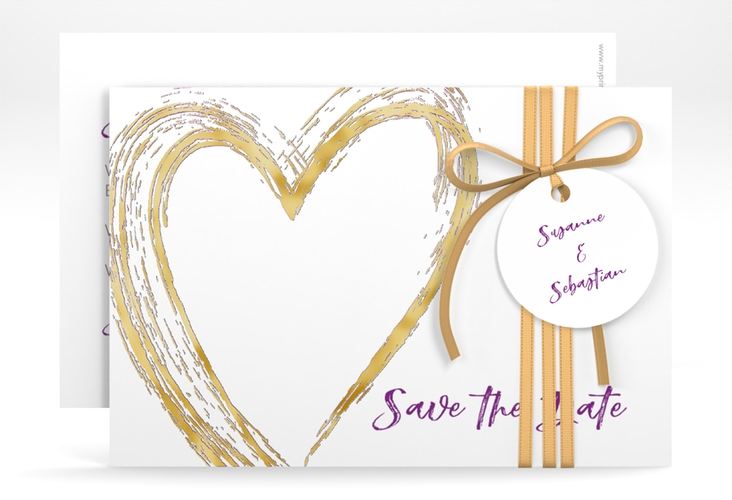 Save the Date-Karte Liebe A6 Karte quer lila gold