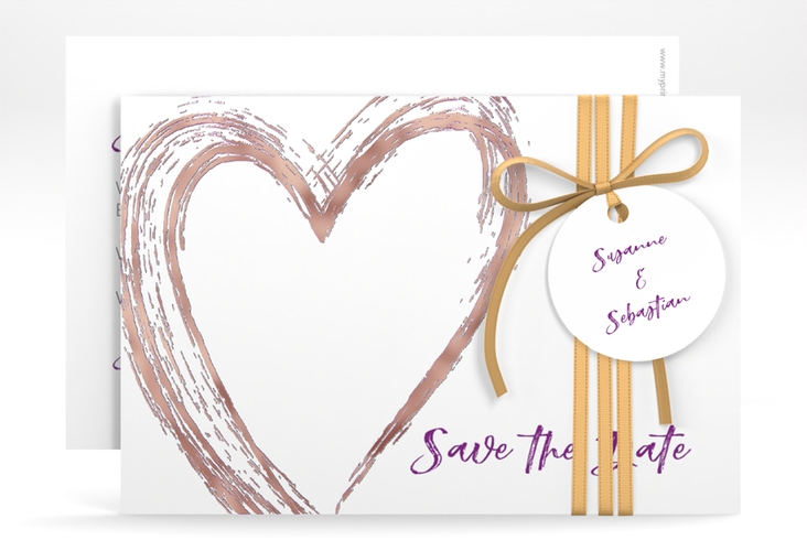 Save the Date-Karte Liebe A6 Karte quer lila rosegold