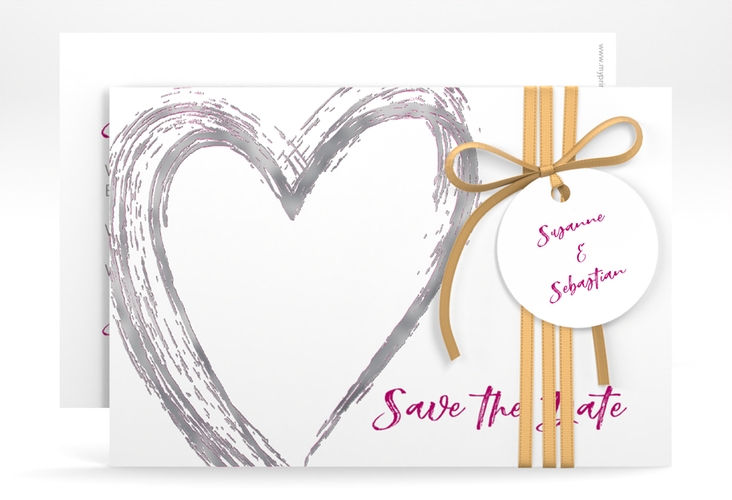 Save the Date-Karte Liebe A6 Karte quer pink silber