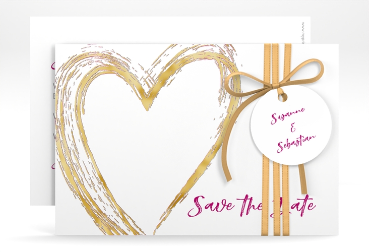 Save the Date-Karte Liebe A6 Karte quer pink gold