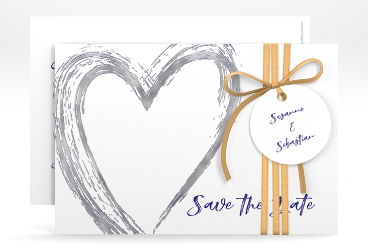 Save the Date-Karte Liebe A6 Karte quer blau silber
