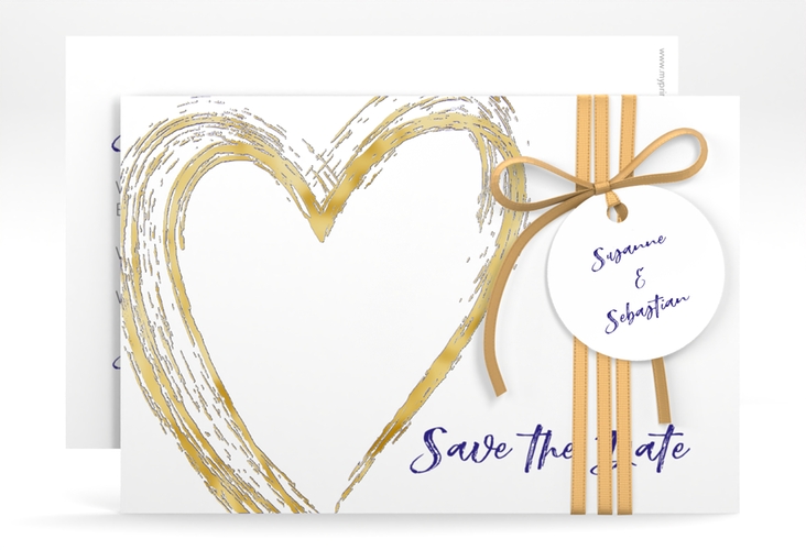 Save the Date-Karte Liebe A6 Karte quer blau gold