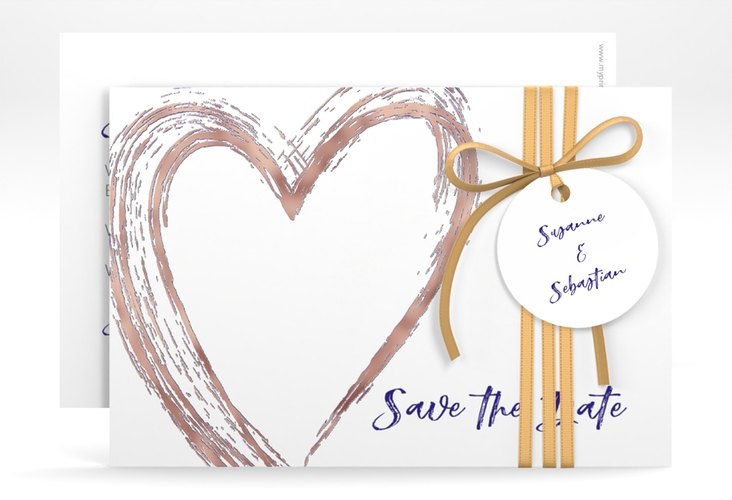Save the Date-Karte Liebe A6 Karte quer blau rosegold