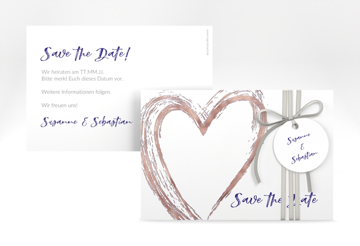 Save the Date-Karte Liebe A6 Karte quer blau rosegold