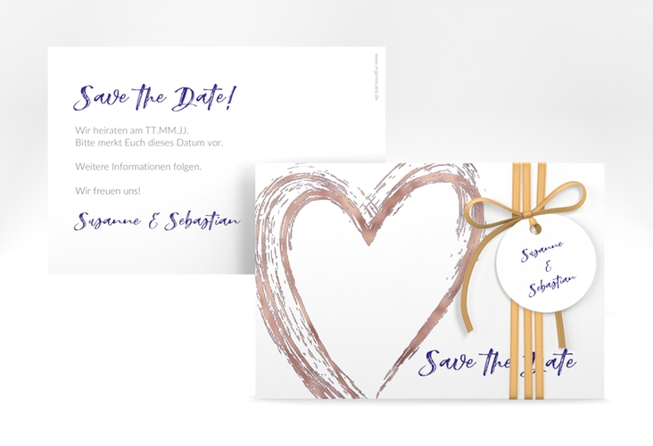 Save the Date-Karte Liebe A6 Karte quer blau rosegold