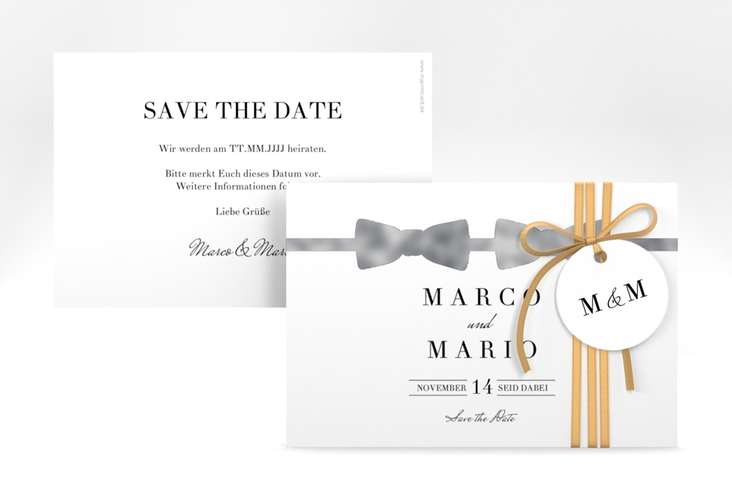 Save the Date-Karte Suits A6 Karte quer blau silber