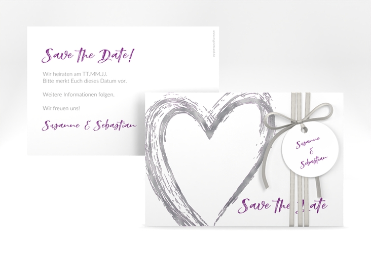 Save the Date-Karte Liebe A6 Karte quer lila silber