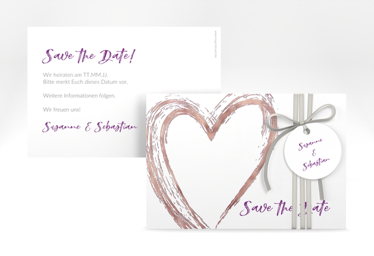 Save the Date-Karte Liebe A6 Karte quer lila rosegold