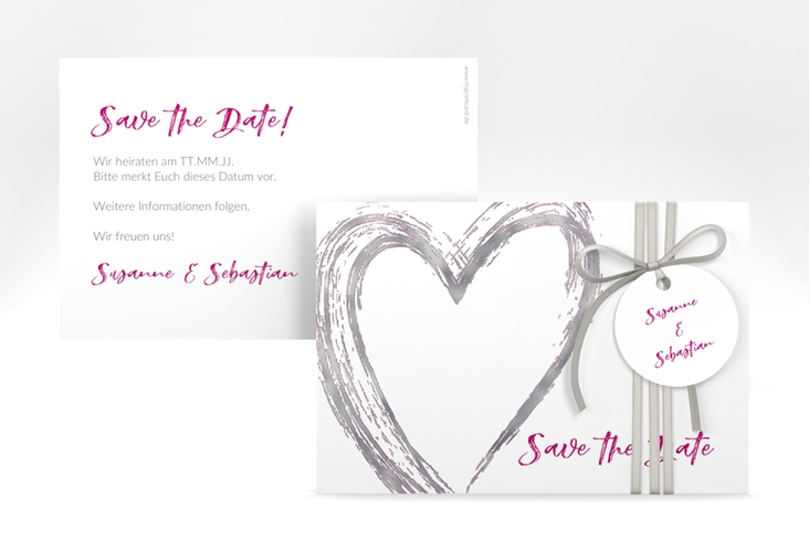 Save the Date-Karte Liebe A6 Karte quer pink silber