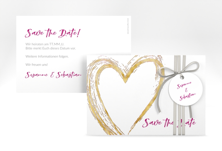 Save the Date-Karte Liebe A6 Karte quer pink gold