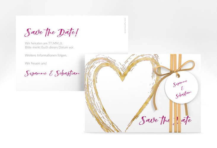 Save the Date-Karte Liebe A6 Karte quer pink gold