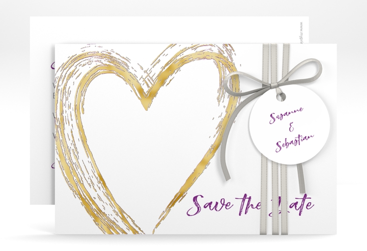 Save the Date-Karte Liebe A6 Karte quer lila gold