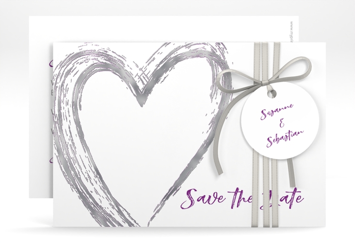 Save the Date-Karte Liebe A6 Karte quer lila silber