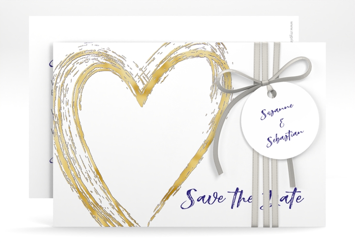 Save the Date-Karte Liebe A6 Karte quer blau gold