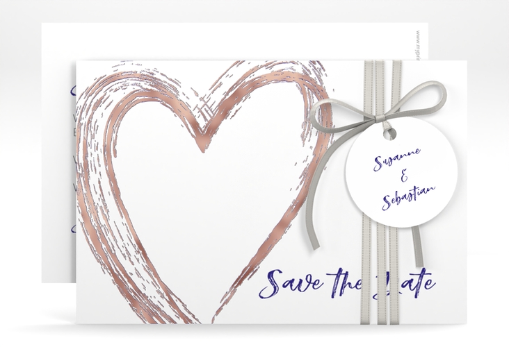 Save the Date-Karte Liebe A6 Karte quer blau rosegold