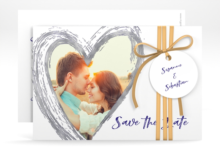 Save the Date-Karte Liebe A6 Karte quer blau silber