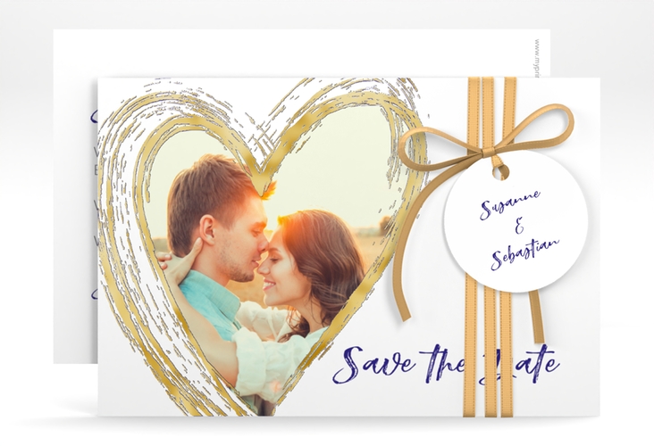 Save the Date-Karte Liebe A6 Karte quer blau gold